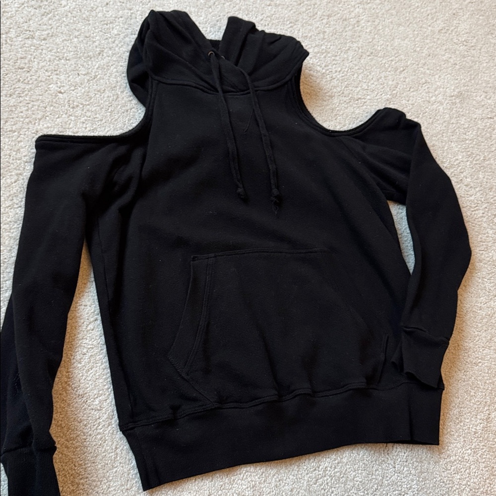 7 For All Mankind Black Cold Shoulder Hoodie
